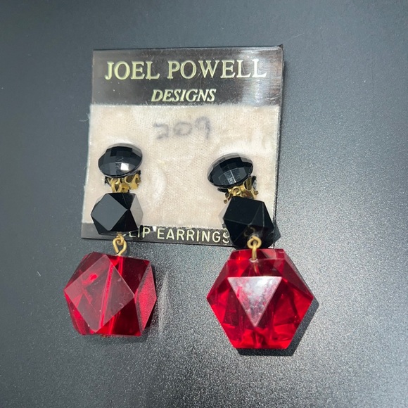 Vintage Joel Powell Black/RedTone Clip Earrings - Picture 1 of 5